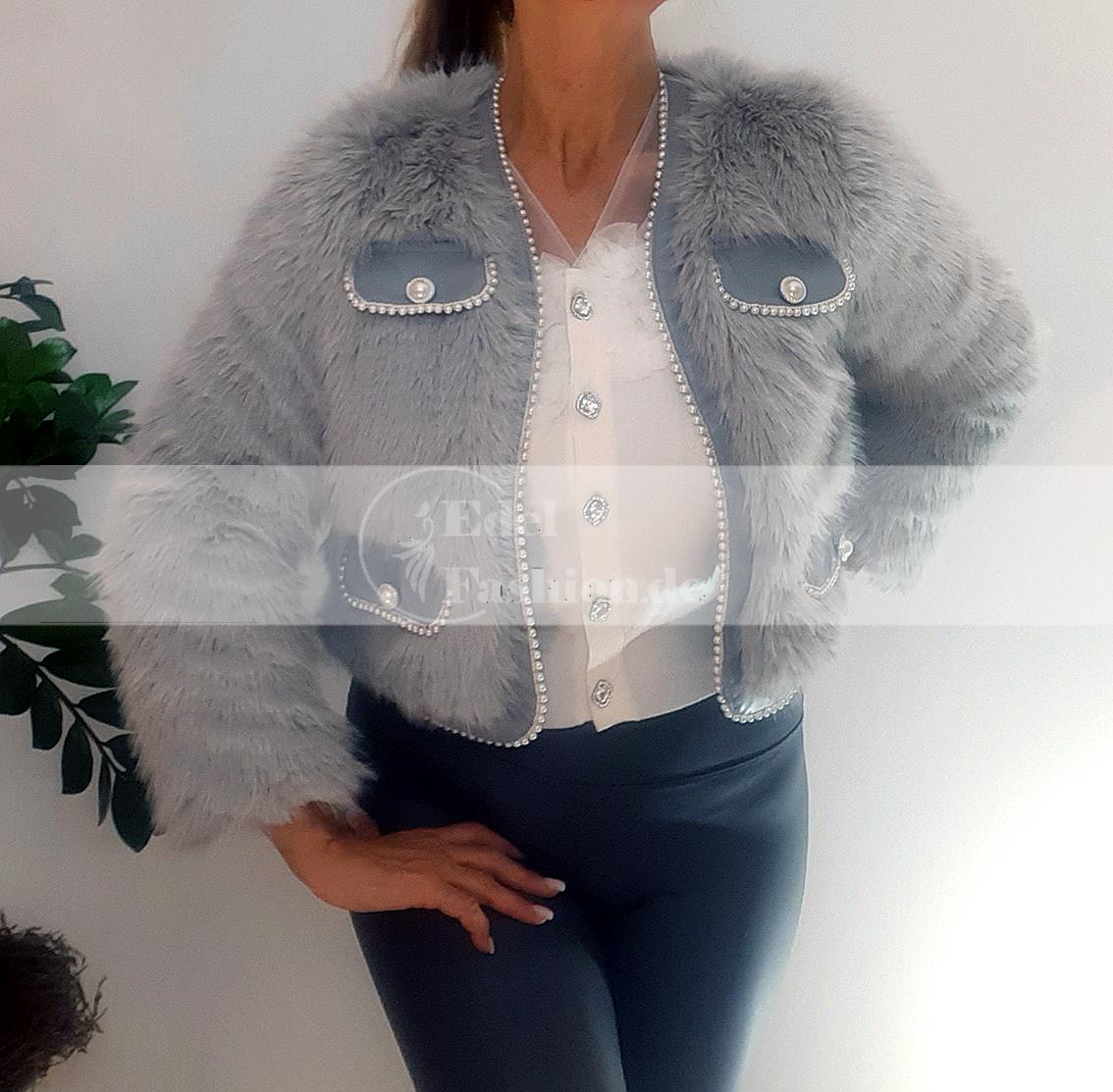 Bolero Jacke Grau Flauschig