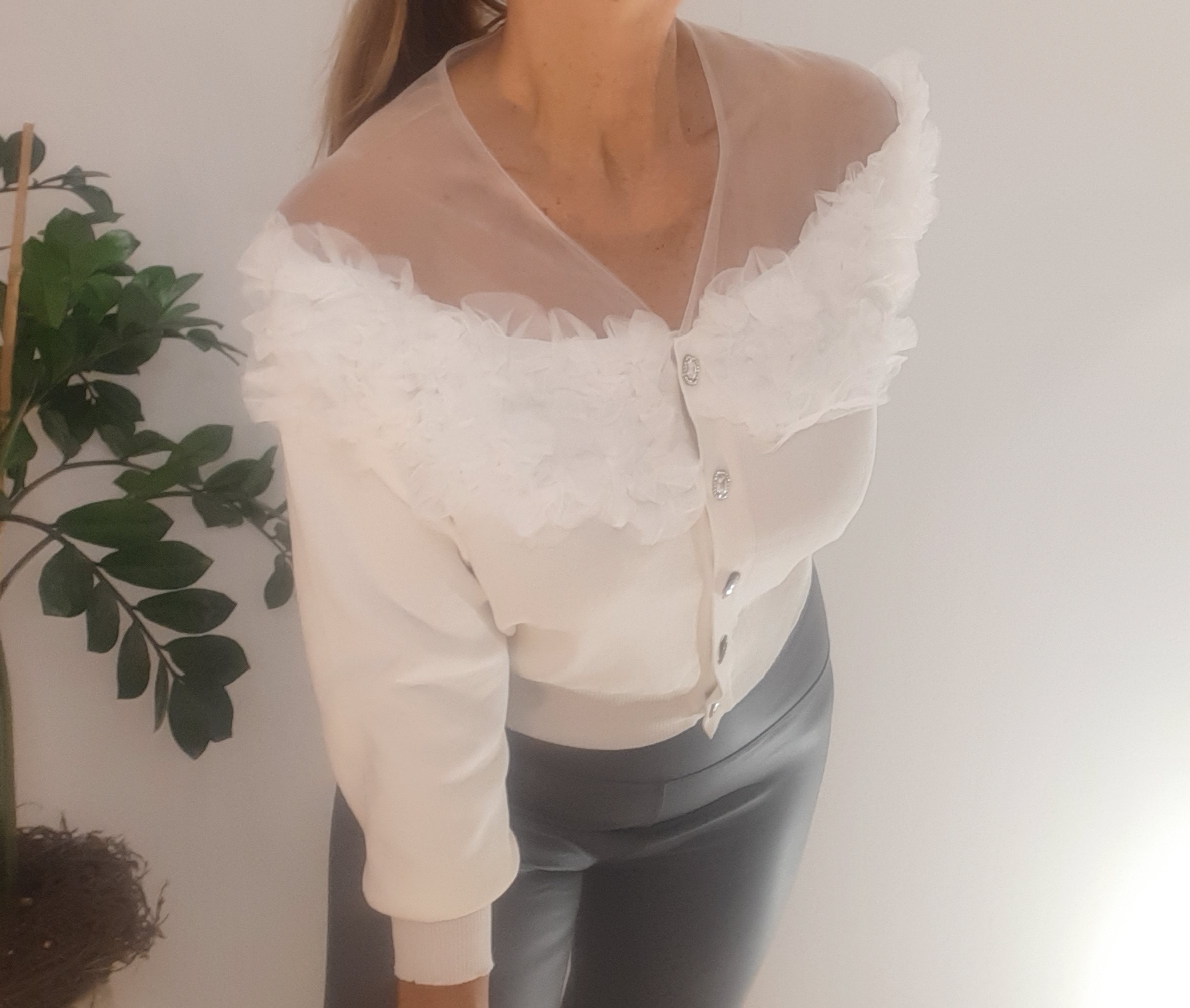Rüschen Bluse weiss