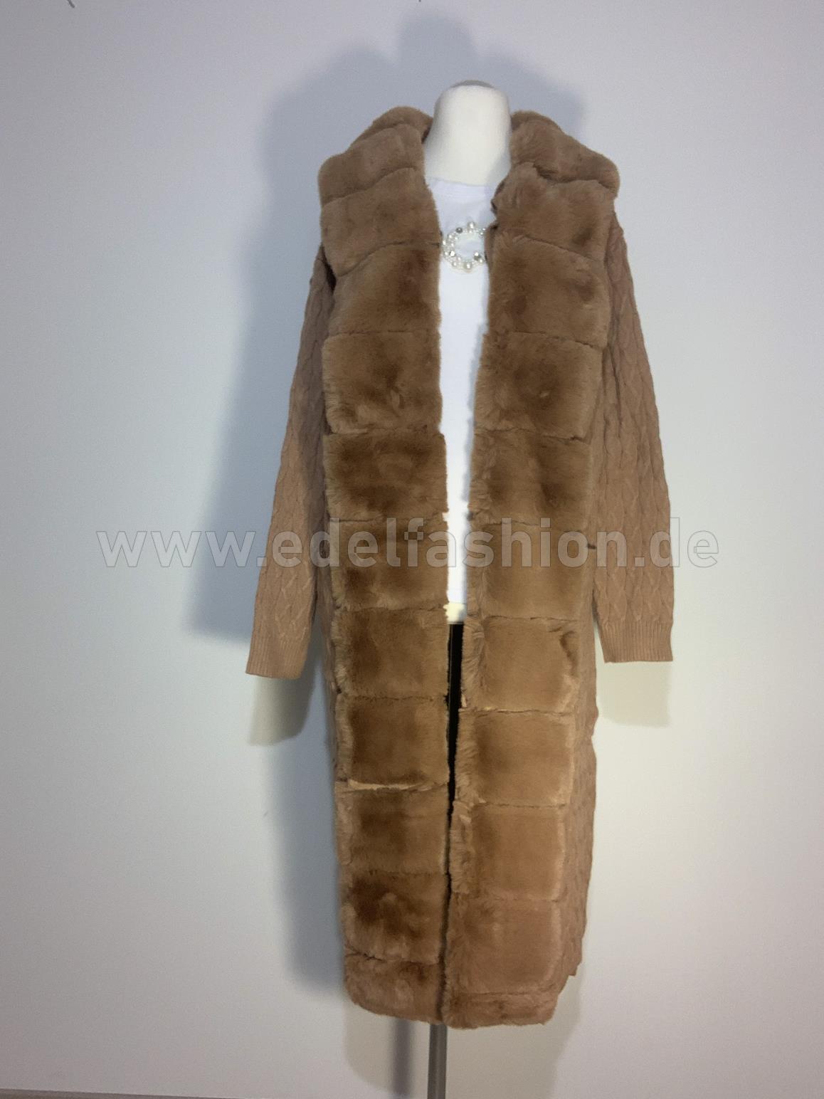 Strick Jacke lang mit Fell und Kapuze