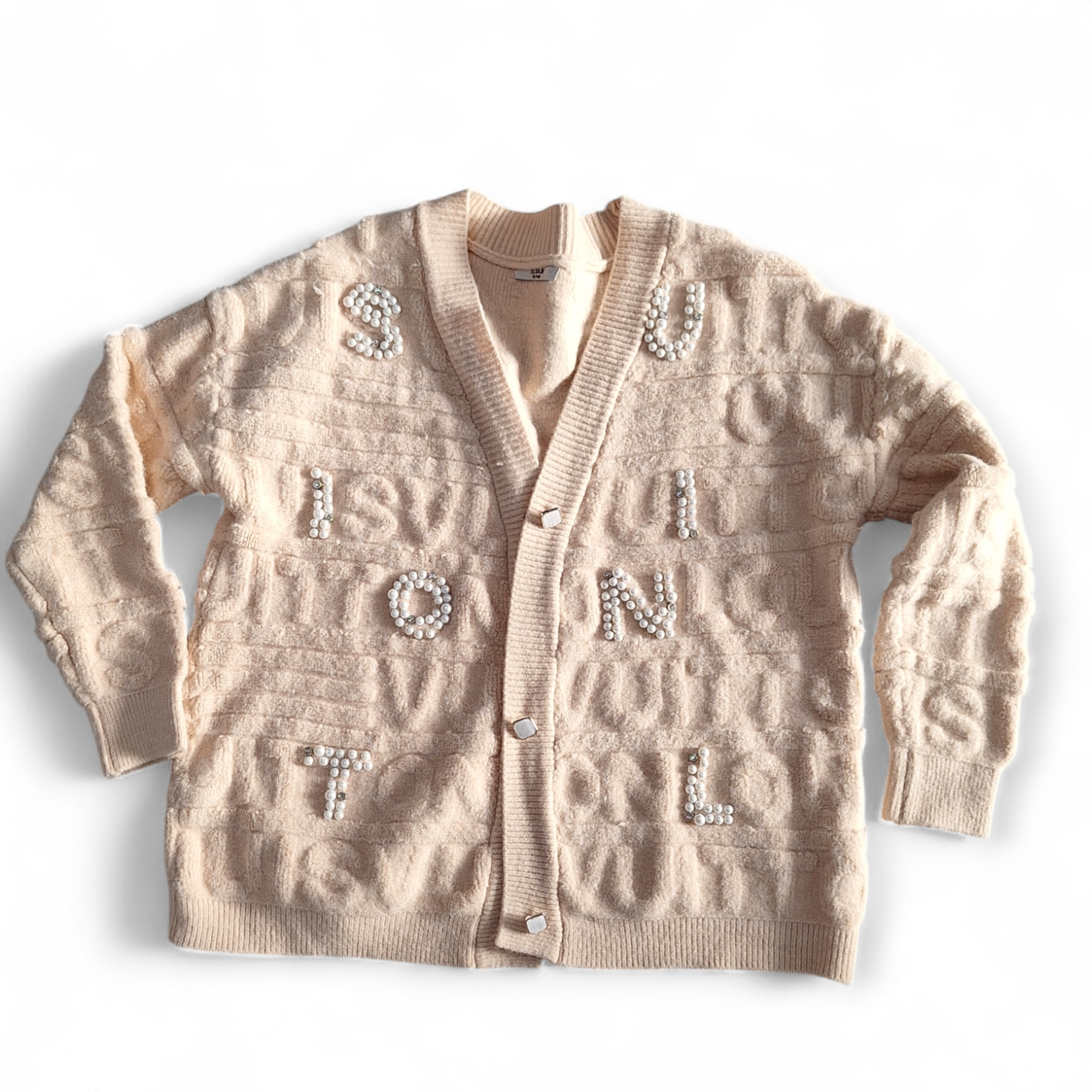 Strickjacke beige superflauschig mit Strass und Perlen