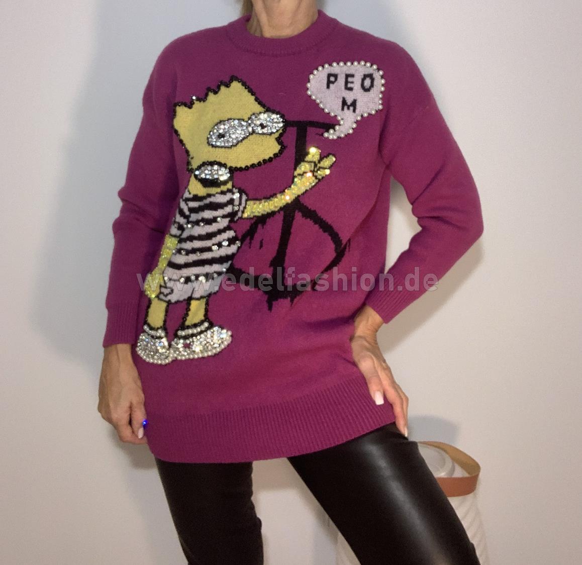 Pulli pink mit Comic Motiv Glitzer