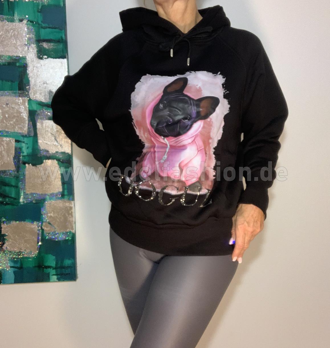 Hoodie schwarz mit Glitzer Hund
