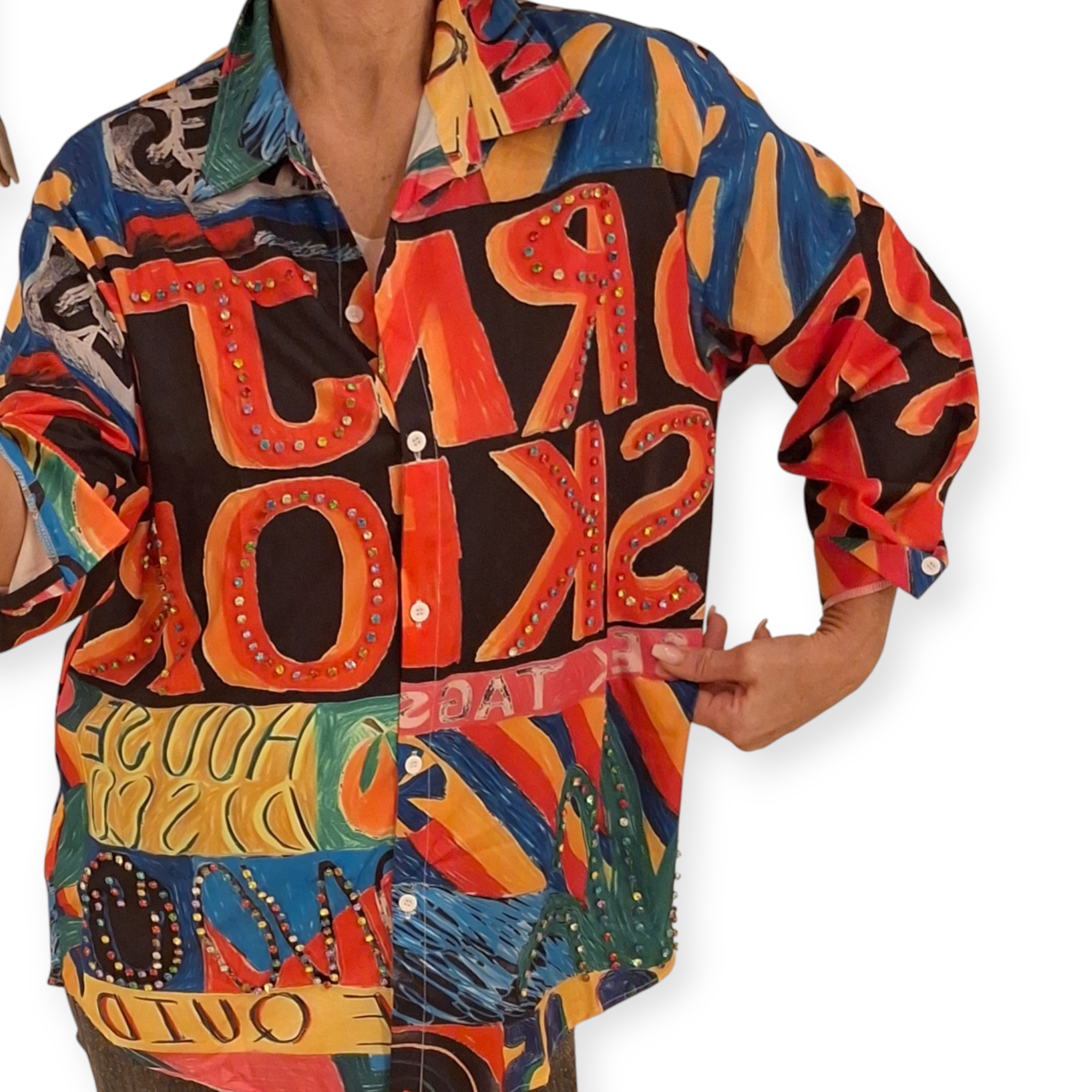 Long Bluse bunt mit Glitzer