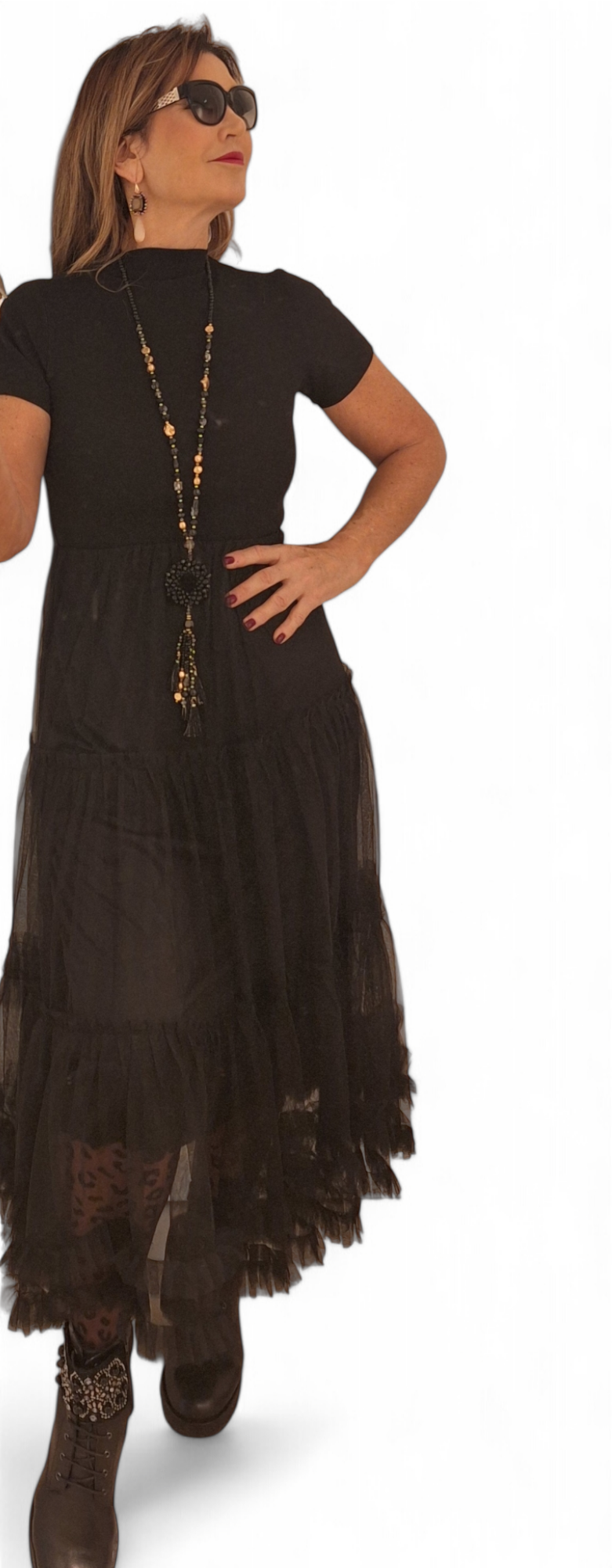 Maxi Kleid schwarz mit Tüll