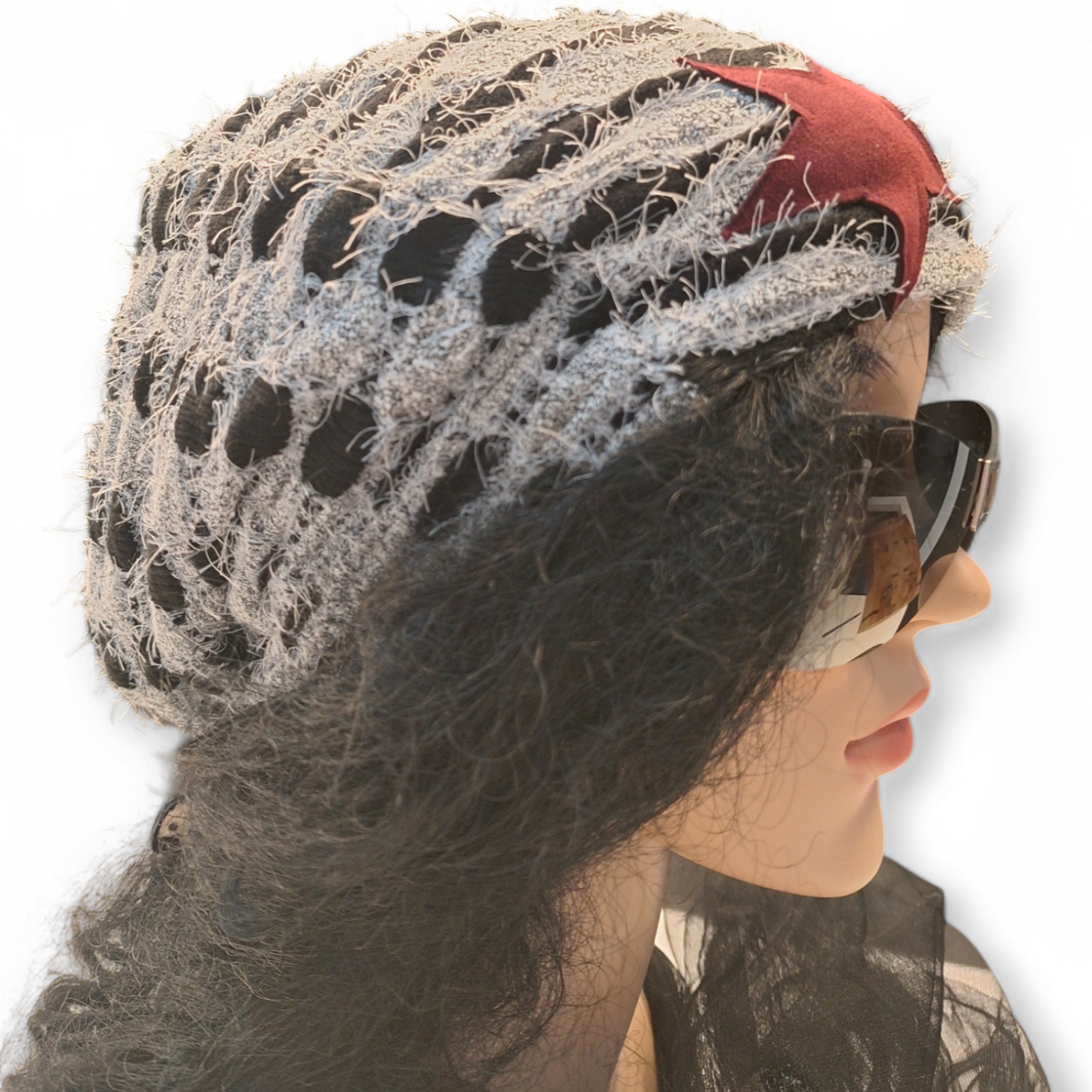 Mütze Beanie schwarz weiß mit Stern